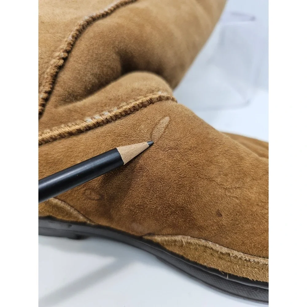 Womens Brown Suede Sheepskin‎ Lined Tall Winter Boots Size 7